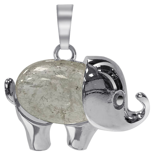 Silver Plated Clear Quartz Gemstone Elephant Fashion Animal Pendant - Gem Avenue