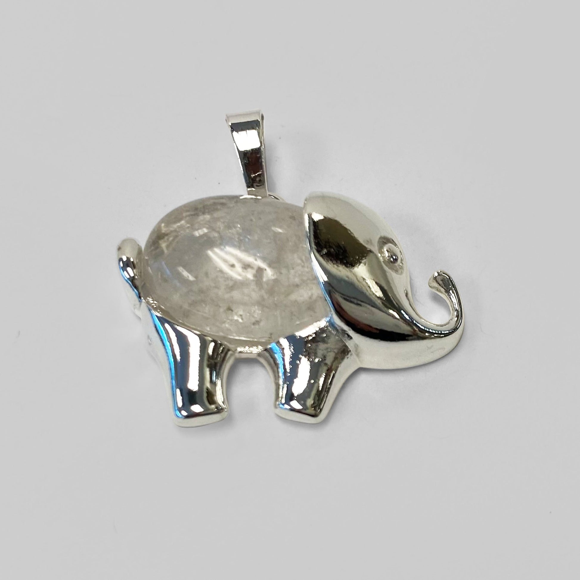 Silver Plated Clear Quartz Gemstone Elephant Fashion Animal Pendant - Gem Avenue
