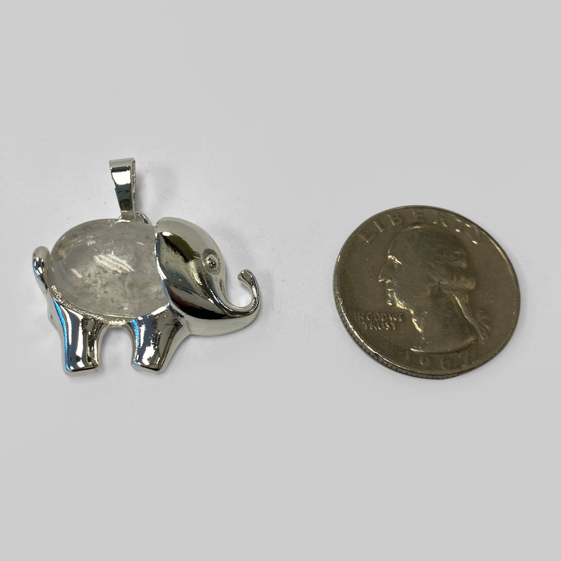 Silver Plated Clear Quartz Gemstone Elephant Fashion Animal Pendant - Gem Avenue