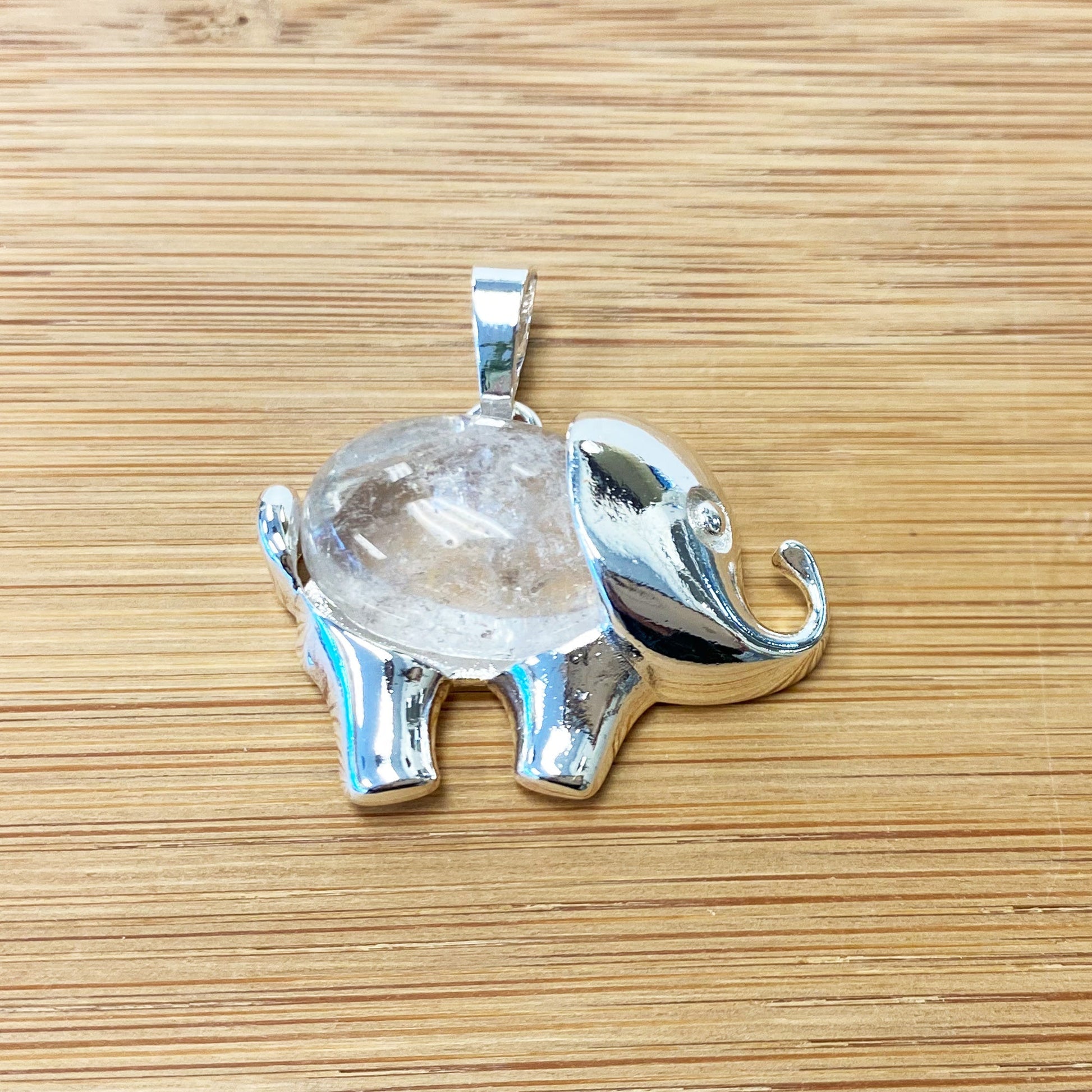 Silver Plated Clear Quartz Gemstone Elephant Fashion Animal Pendant - Gem Avenue