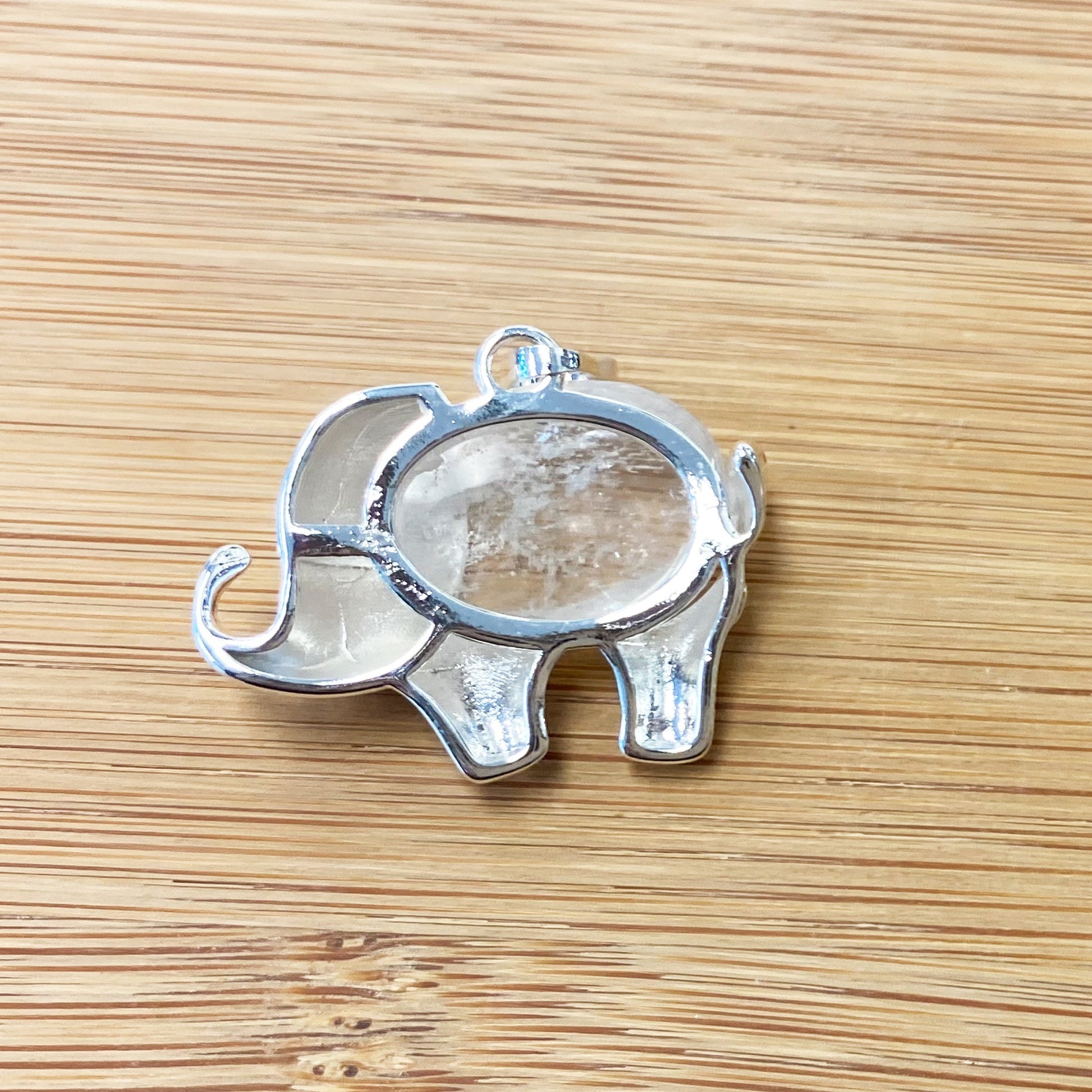 Silver Plated Clear Quartz Gemstone Elephant Fashion Animal Pendant - Gem Avenue