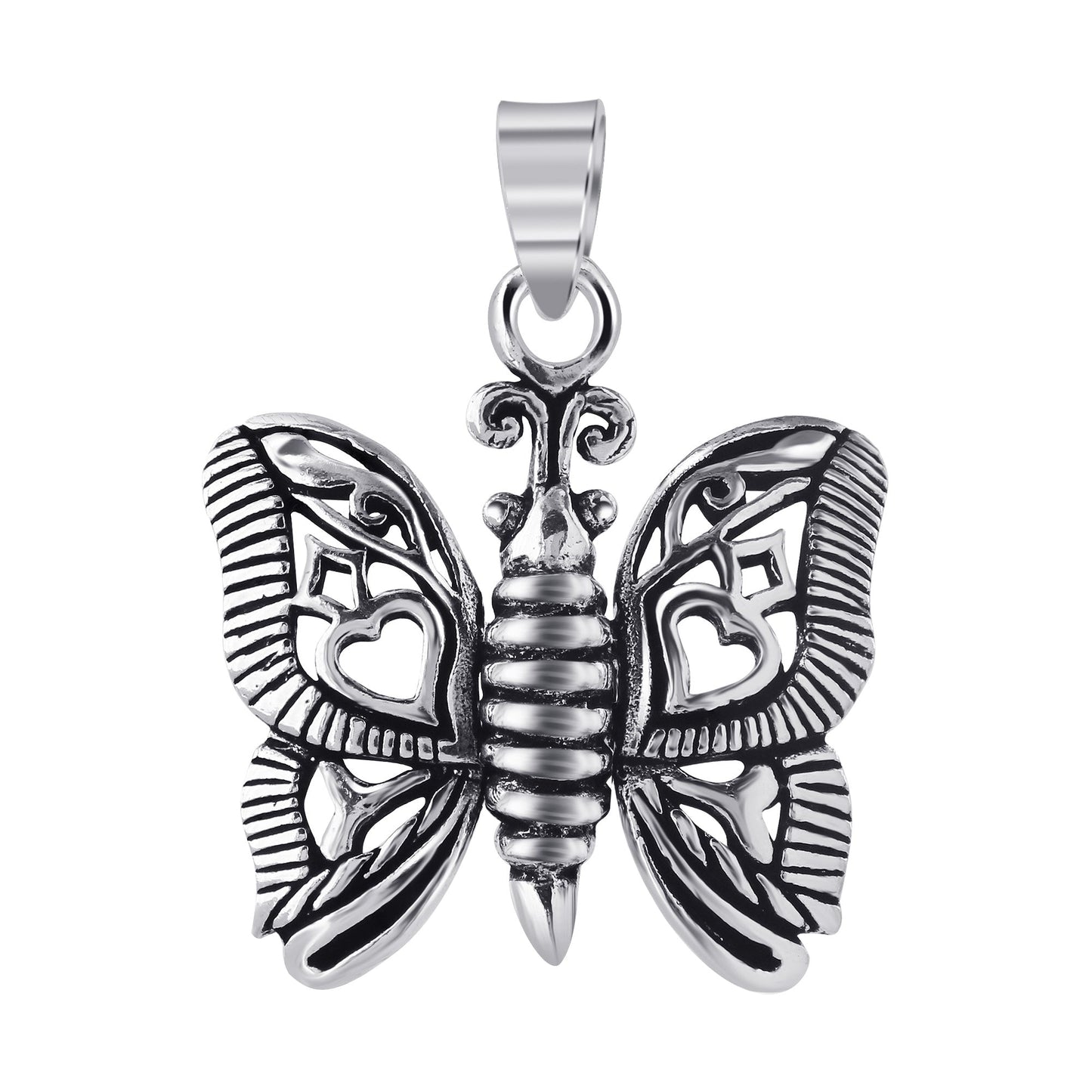 925 Sterling Silver Butterfly Love Heart Pendant Insect - Gem Avenue
