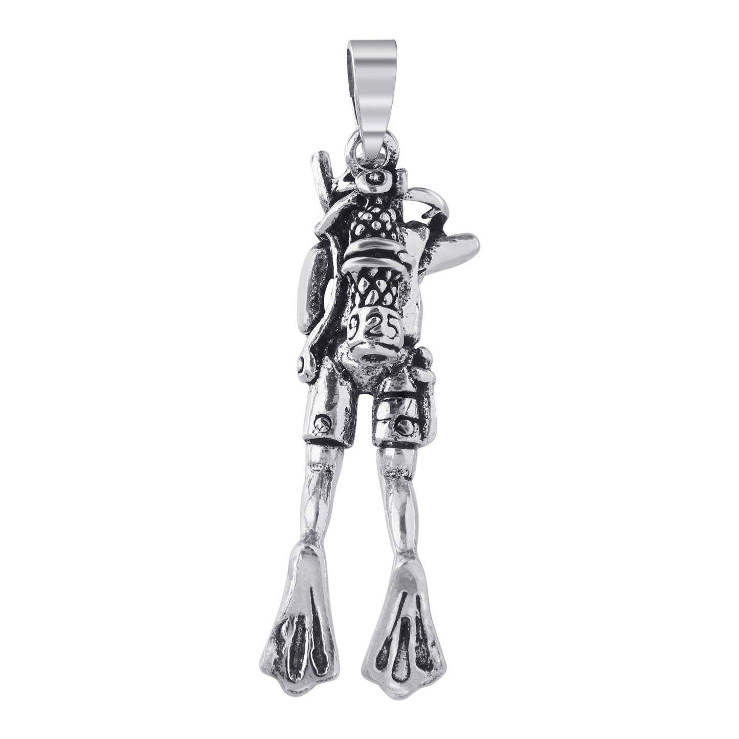 925 Sterling Silver Vintage Antiqued Diver Frogmen Seashore Pendant - Gem Avenue