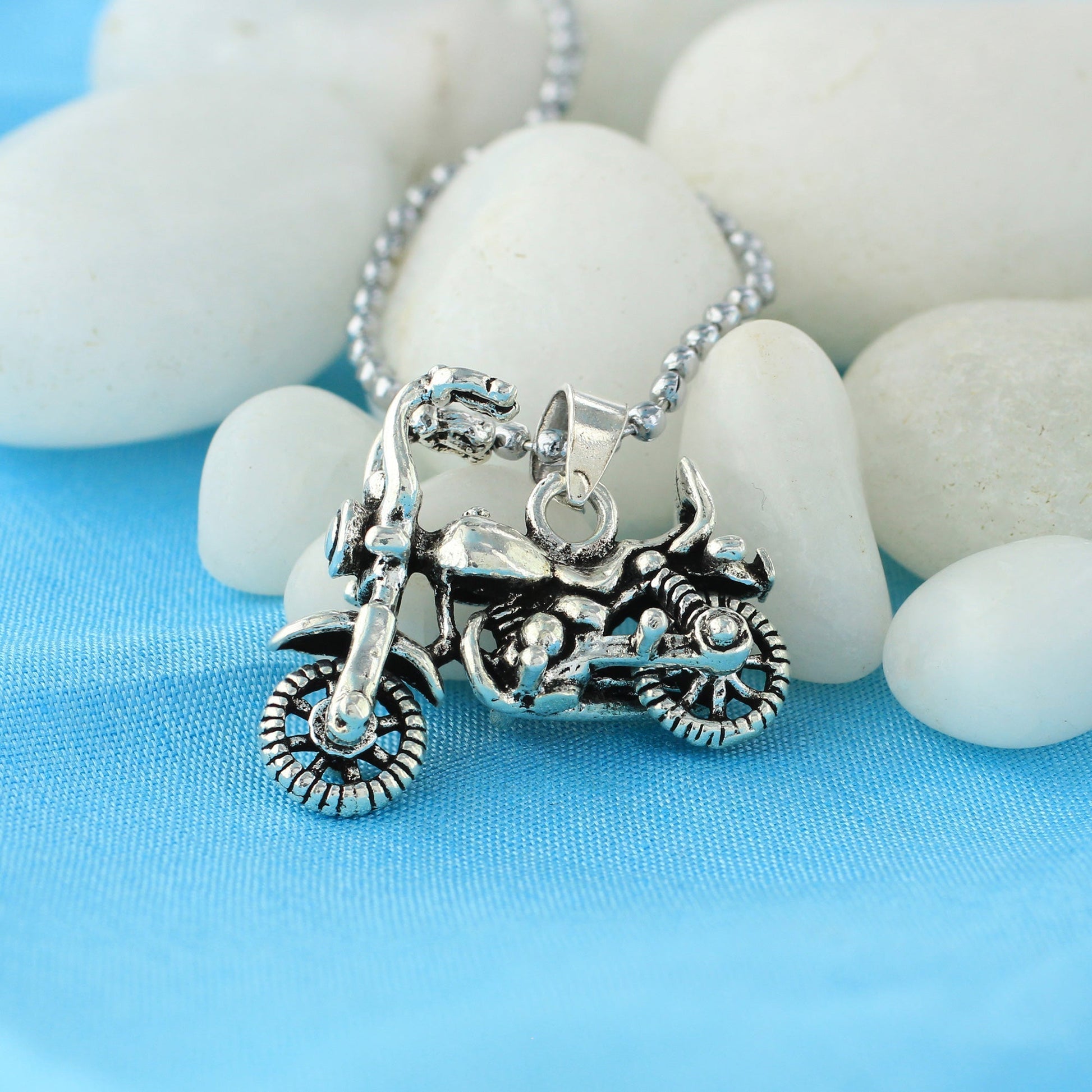 925 Sterling Silver Motorcycle Bike Pendant - Gem Avenue