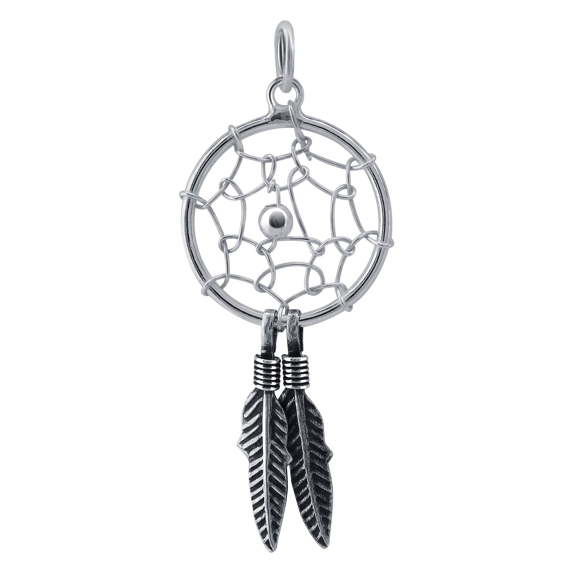 Dream Catcher Web Feather 925 Sterling Silver Pendant - Gem Avenue