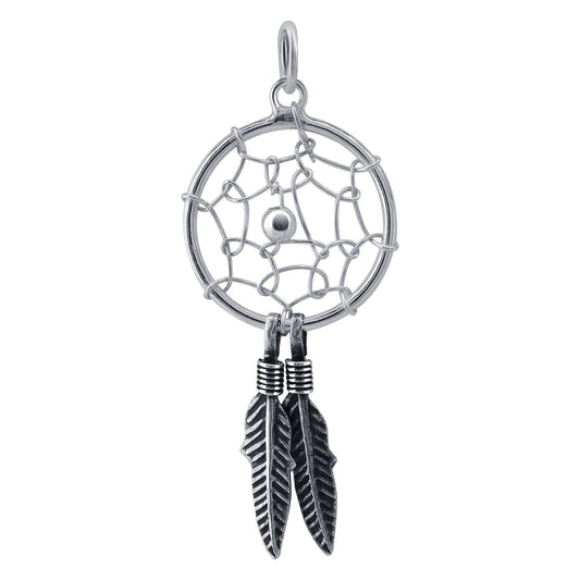 Dream Catcher Web Feather 925 Sterling Silver Pendant - Gem Avenue