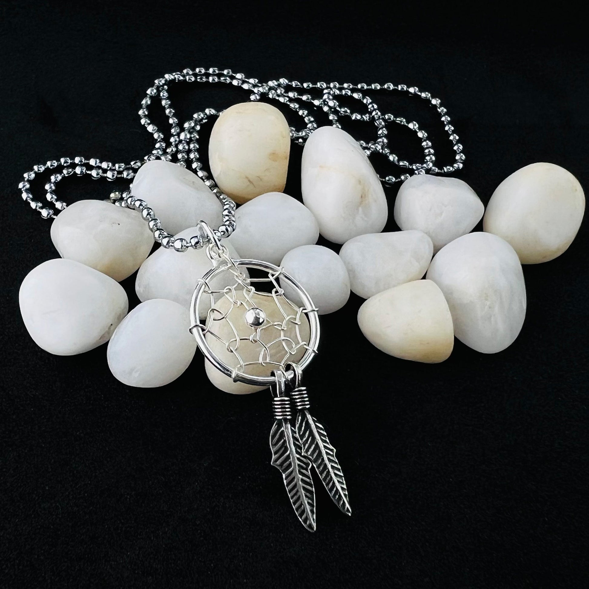 Dream Catcher Web Feather 925 Sterling Silver Pendant - Gem Avenue