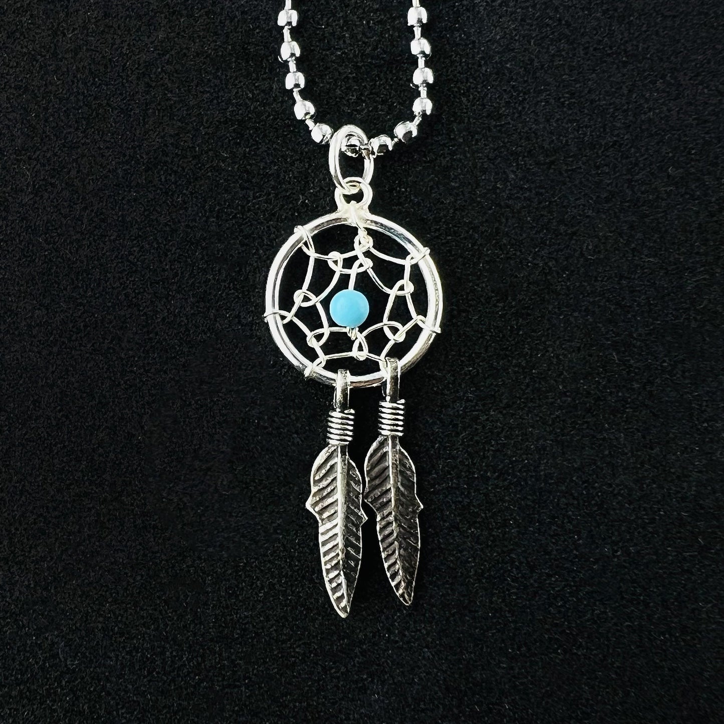 Simulated Blue Turquoise Web Feather 925 Sterling Silver Pendant - Gem Avenue