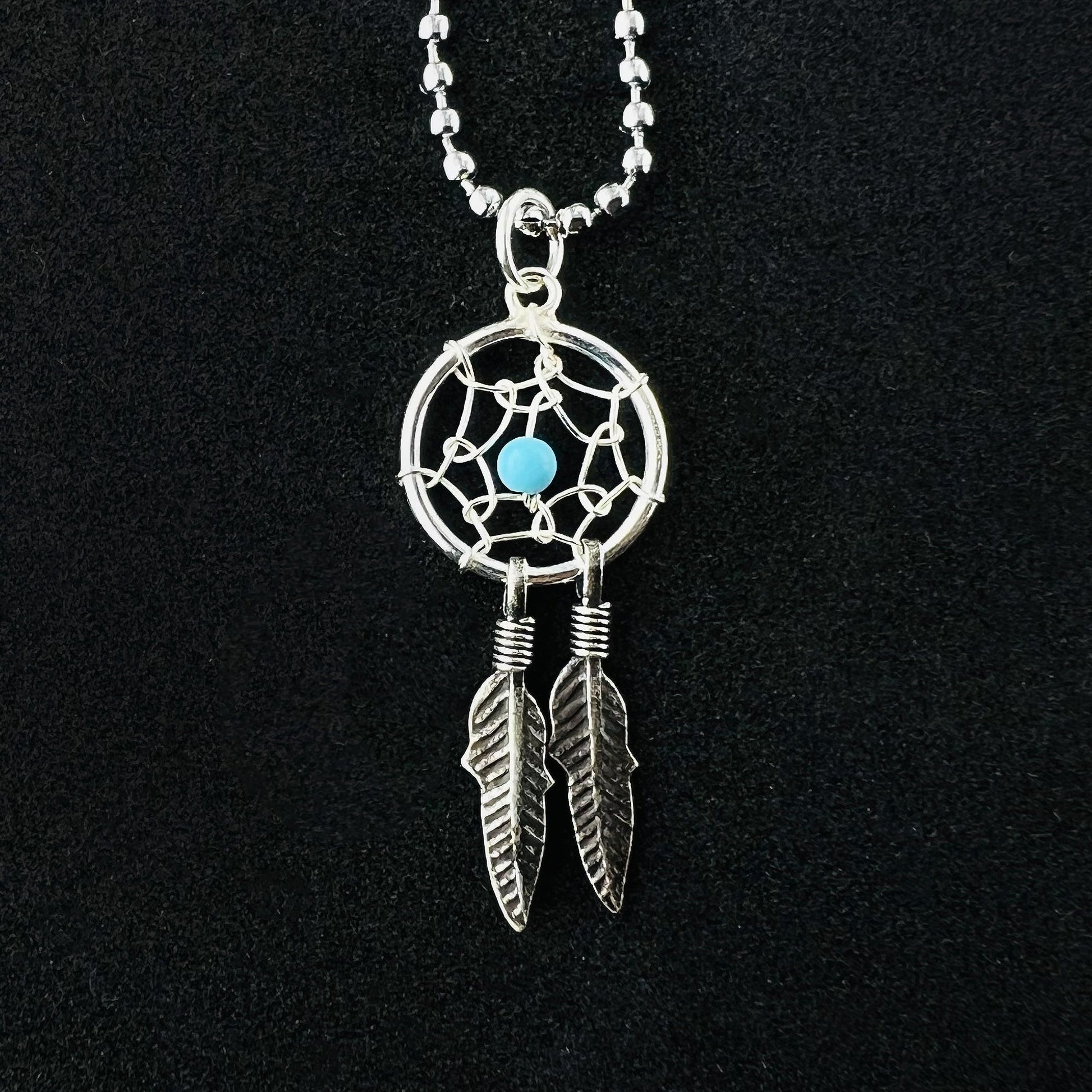 Simulated Blue Turquoise Web Feather 925 Sterling Silver Pendant - Gem Avenue