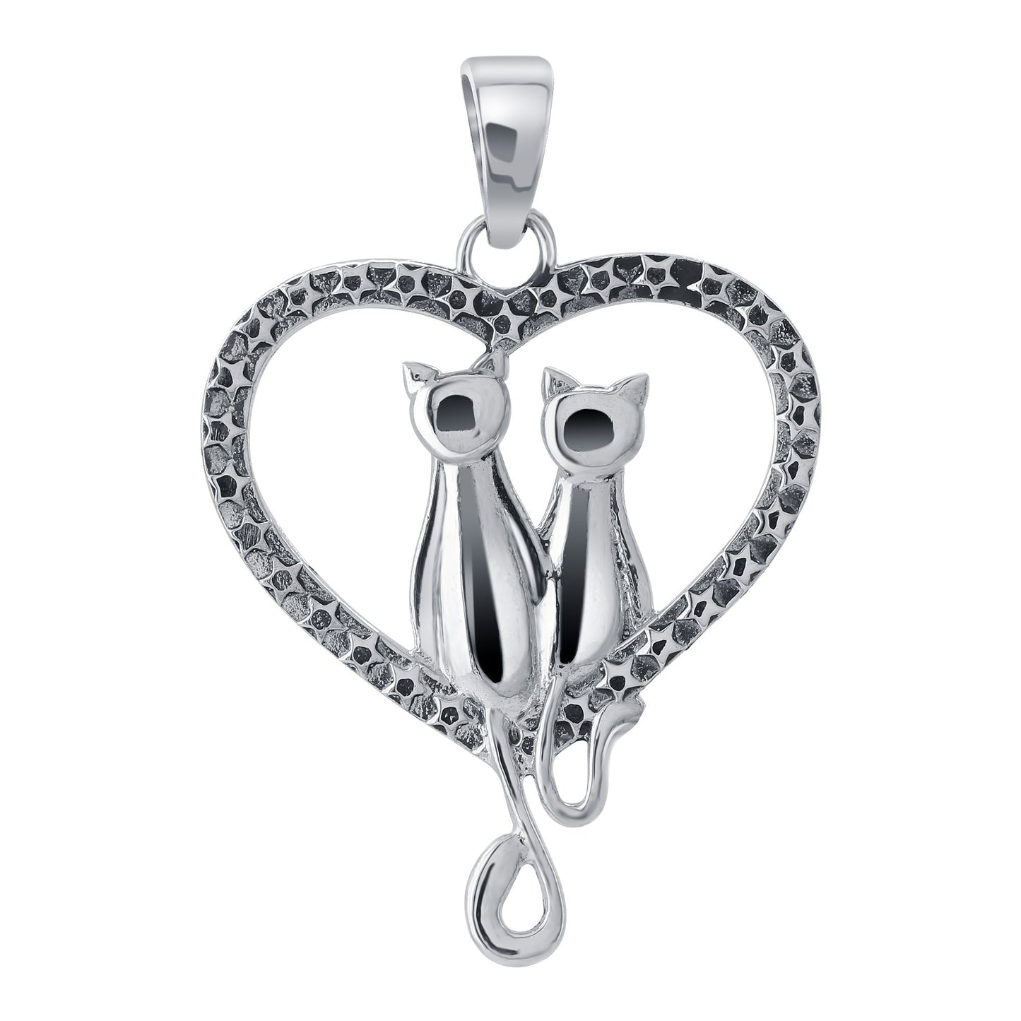 Love Heart Cat Couple Star 925 Sterling Silver Pendant - Gem Avenue