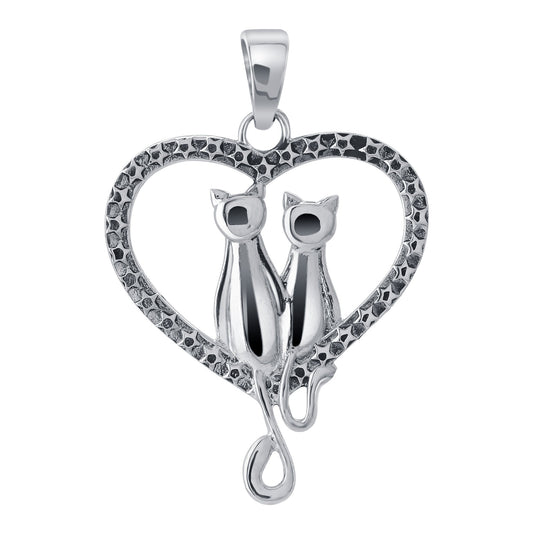 Love Heart Cat Couple Star 925 Sterling Silver Pendant - Gem Avenue