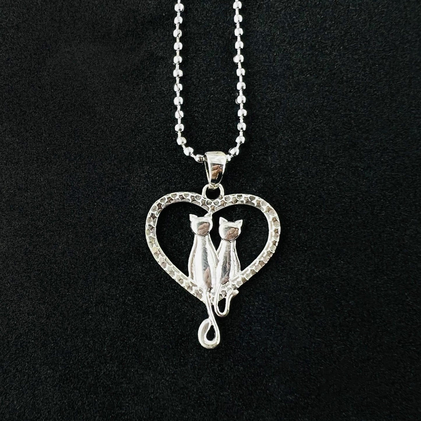 Love Heart Cat Couple Star 925 Sterling Silver Pendant - Gem Avenue