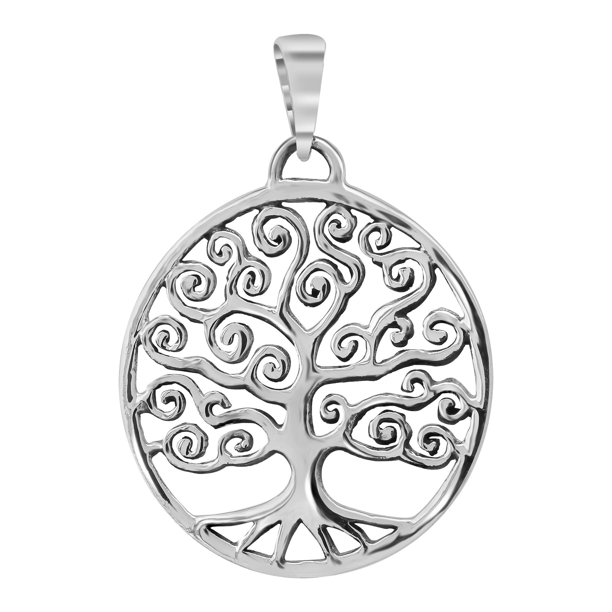 925 Sterling Silver Swirl Circle Tree Of Life Pendant - Gem Avenue
