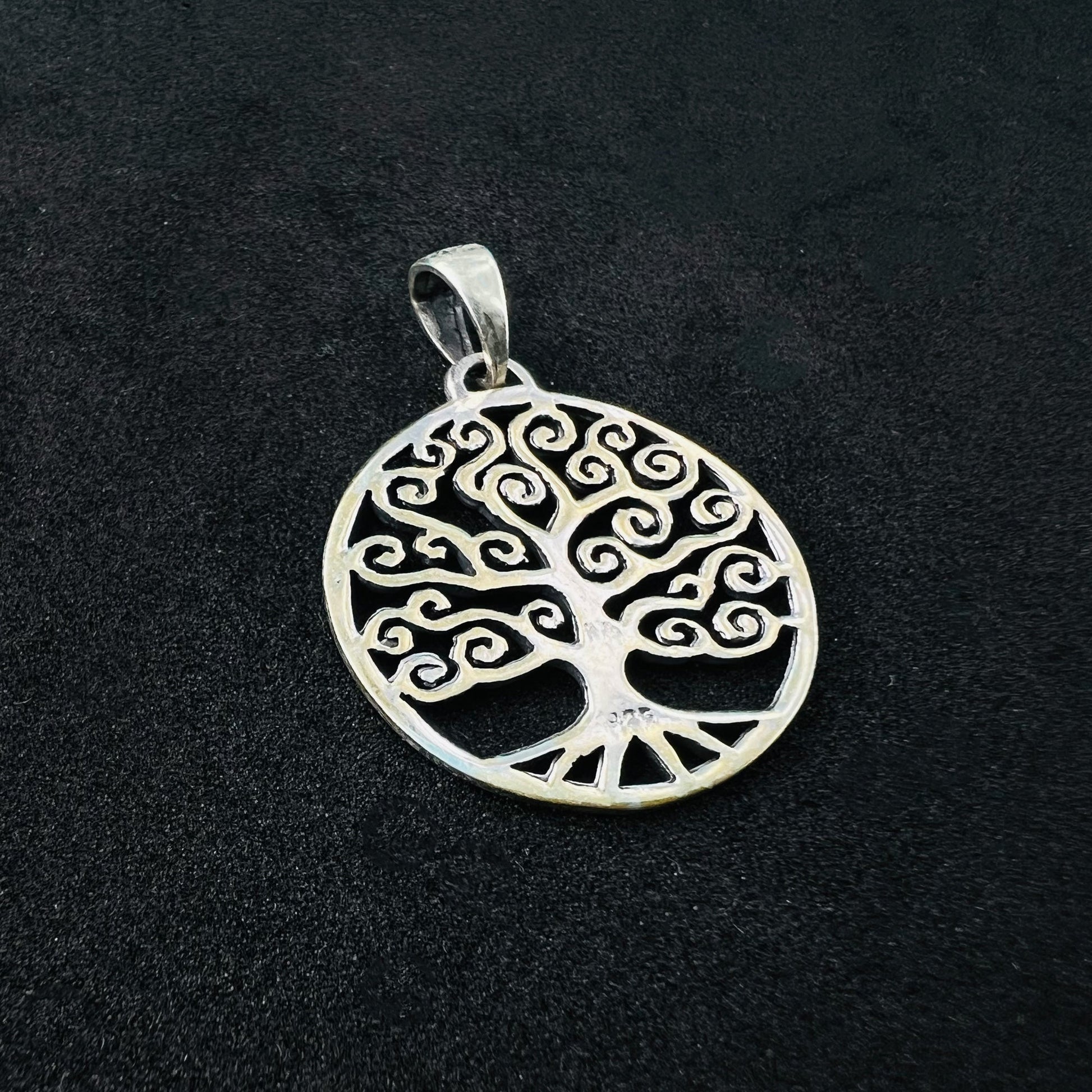 925 Sterling Silver Swirl Circle Tree Of Life Pendant - Gem Avenue
