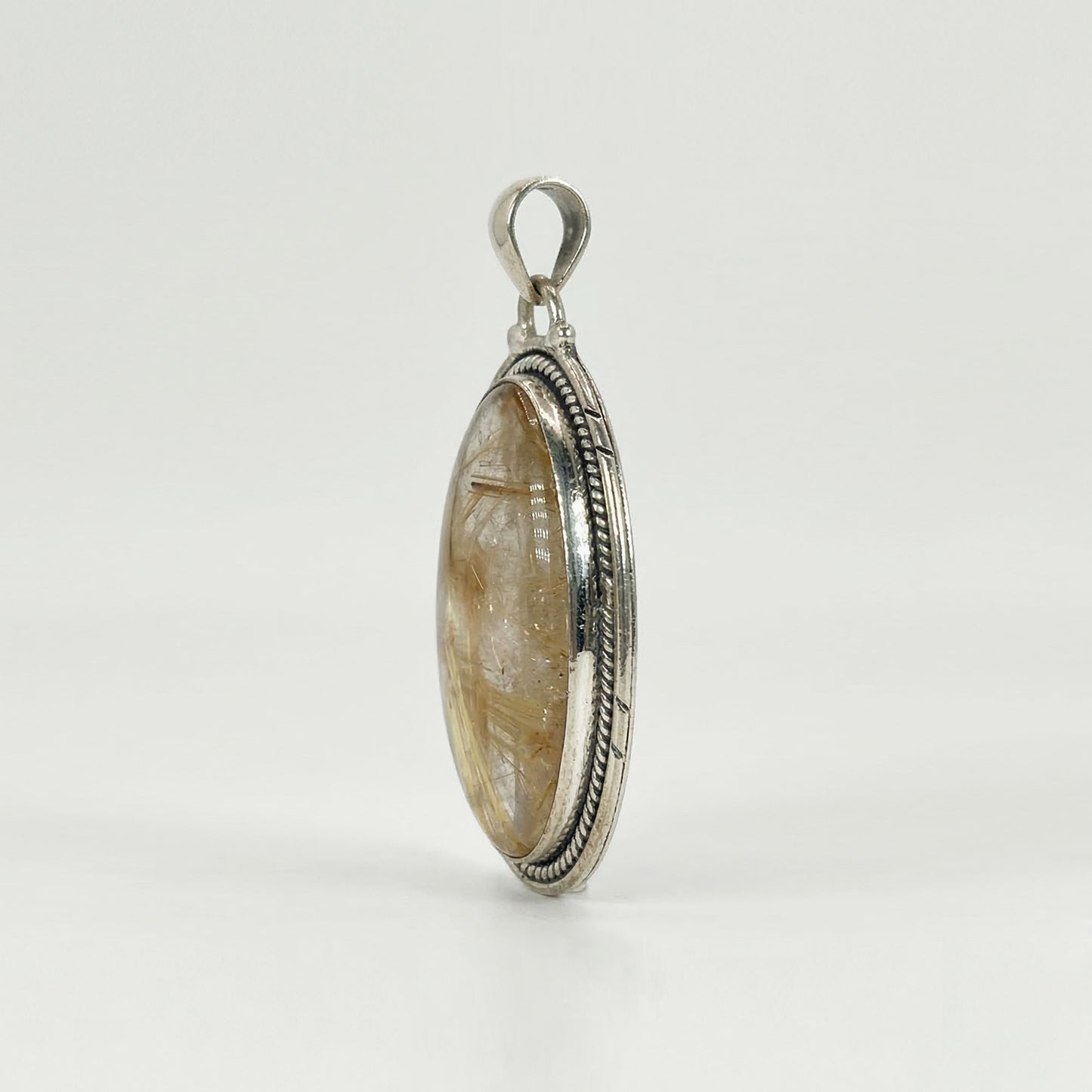 Golden Rutilated Quartz Oval Pendant in 925 Sterling Silver Natural Rutile Gemstone Necklace - GP332