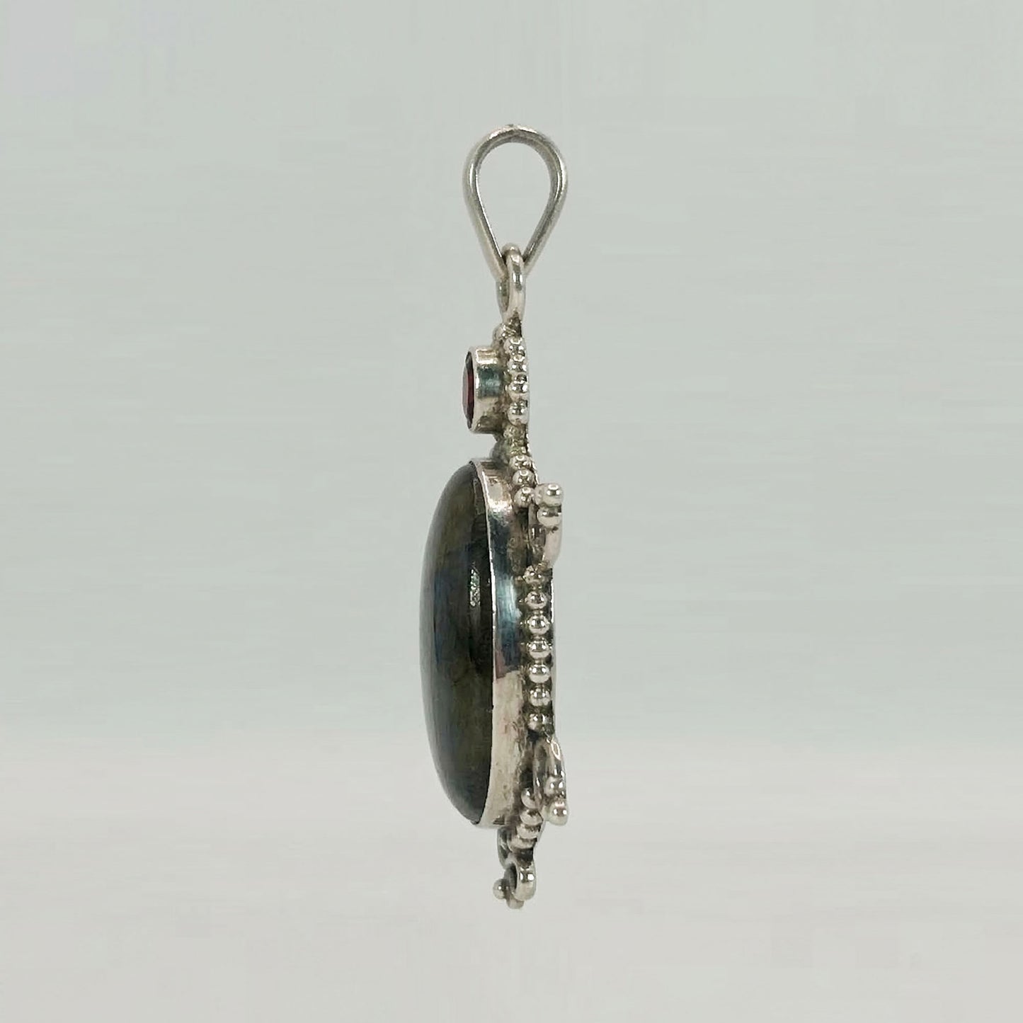 Labradorite and Garnet Turtle Pendant 925 Sterling Silver Artisan Gemstone Jewelry - GP339