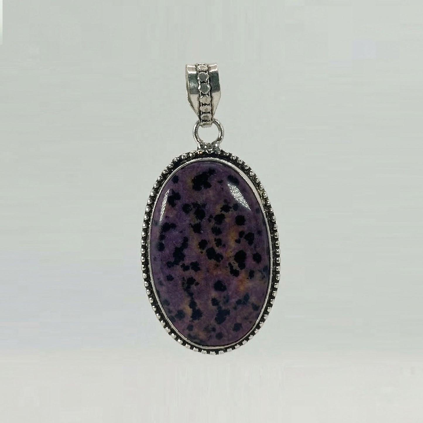 Purple Dalmation Jasper Pendant 925 Sterling Silver Artisan Oval Gemstone Jewelry - GP341