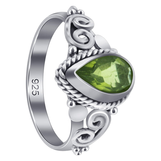 Pear Shape Peridot Gemstone 925 Sterling Silver Ring Size 5 for Women