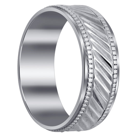 Men's 8mm Stainless Steel Band with Ribbed Design and Comfort Fit Size 9