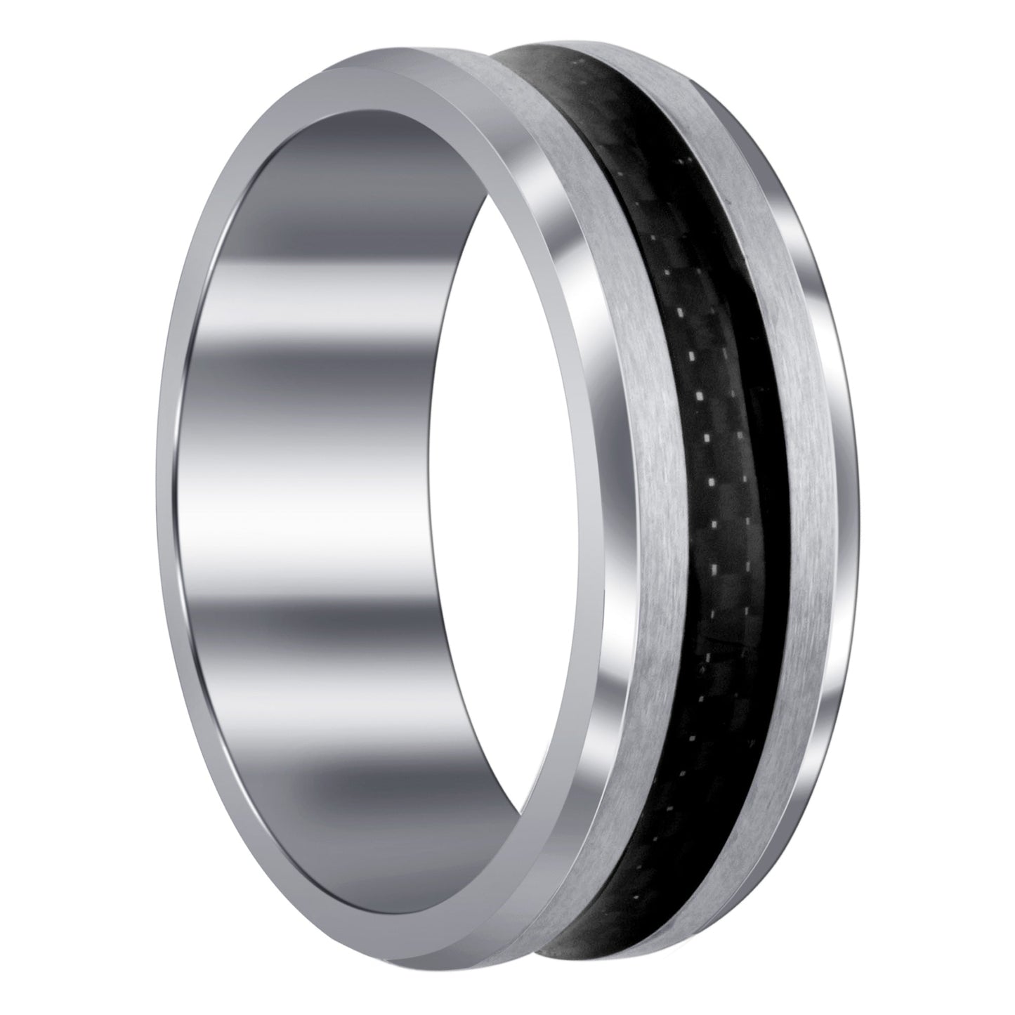 Men's 8mm Two Tone Stainless Steel Band with Black Woven Steel Design