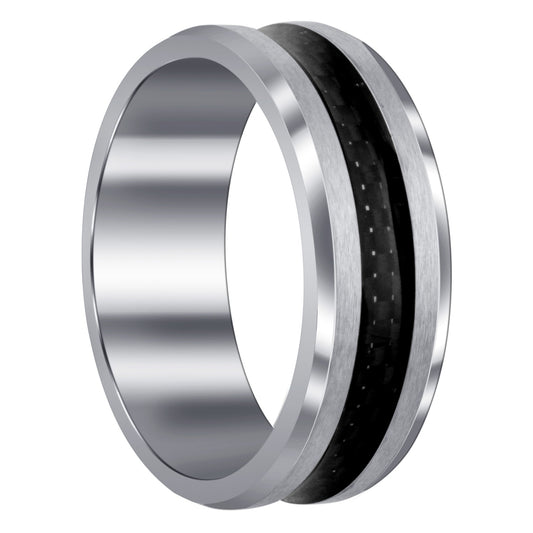 Men's 8mm Two Tone Stainless Steel Band with Black Woven Steel Design