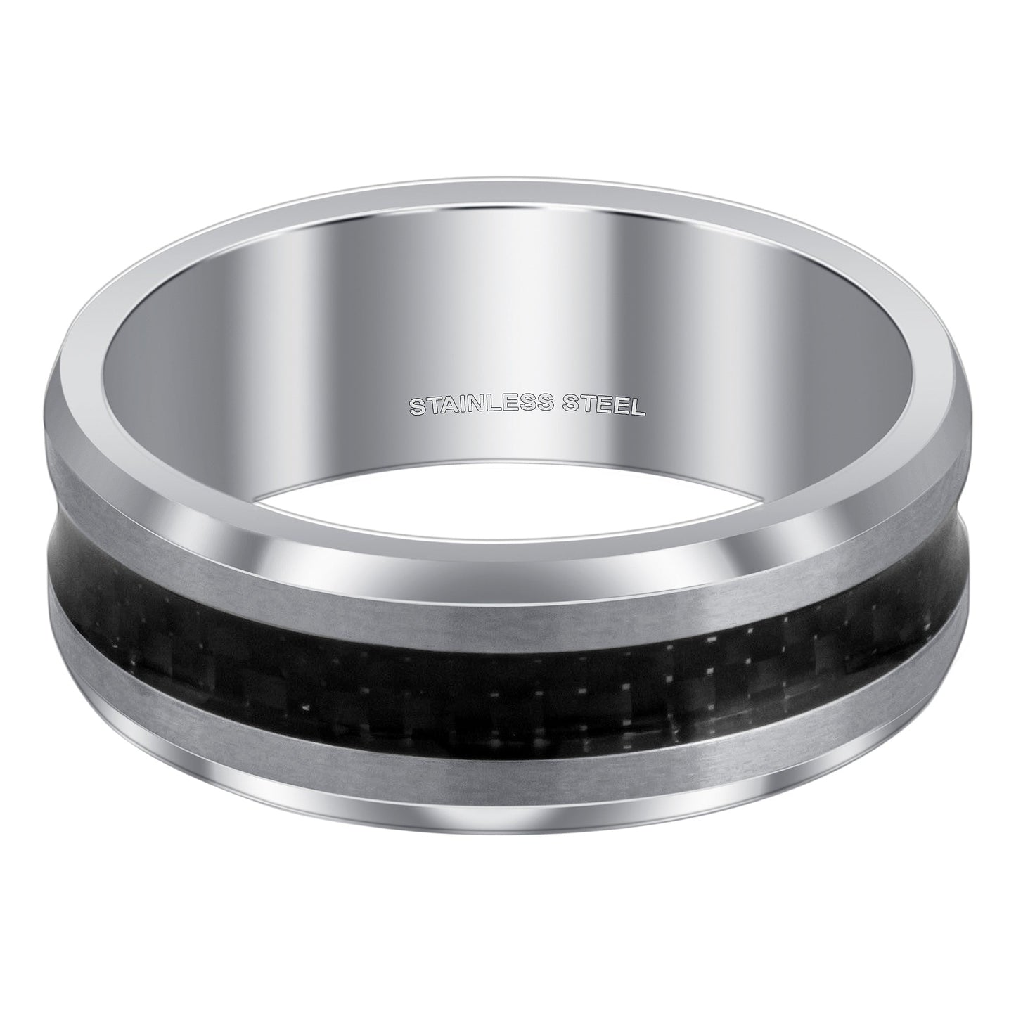 Men's 8mm Two Tone Stainless Steel Band with Black Woven Steel Design
