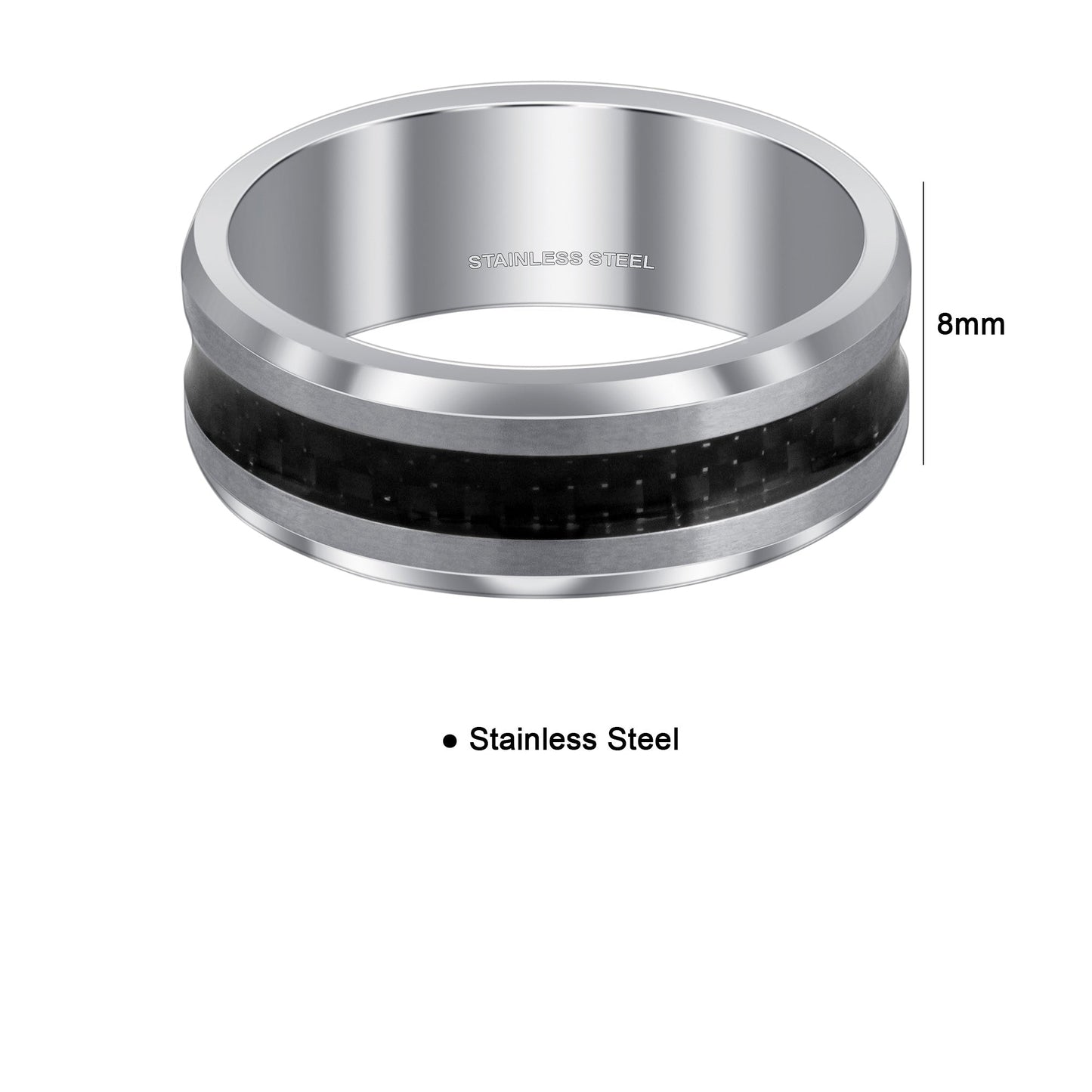 Men's 8mm Two Tone Stainless Steel Band with Black Woven Steel Design