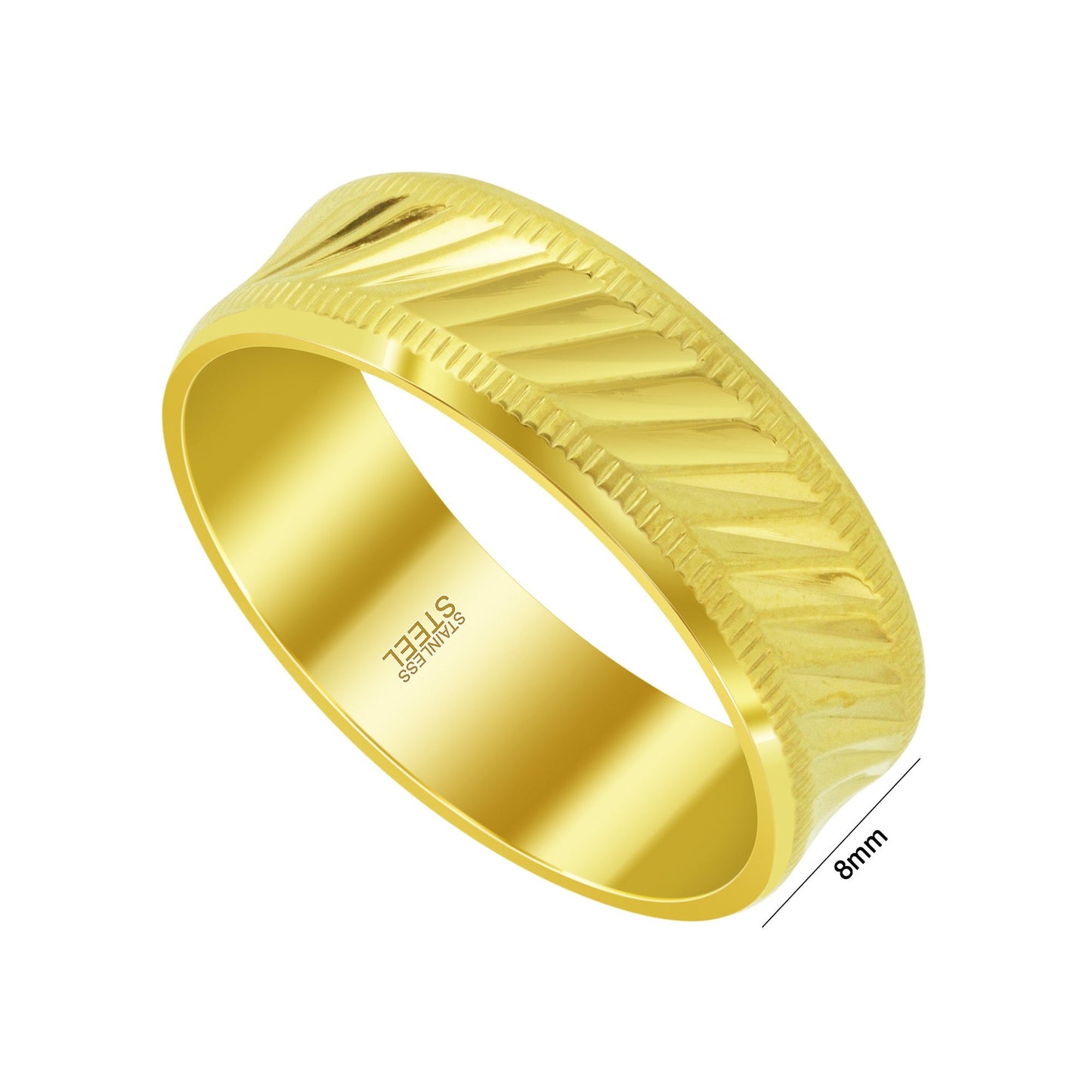 Men's 8mm Gold Tone Stainless Steel Comfort Fit Band with Ribbed Design