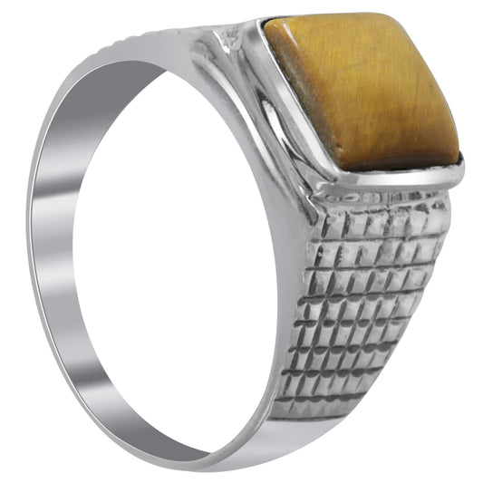 Natural Tiger Eye Gemstone 925 Sterling Silver Mens Ring Size 10