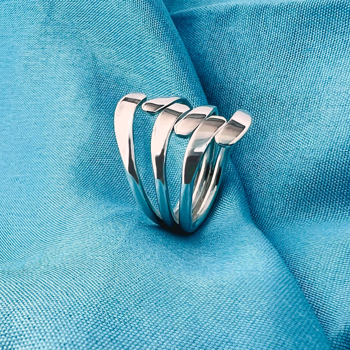 Horseshoe Nails Design Finger Wrap Bypass Sterling Silver Ring