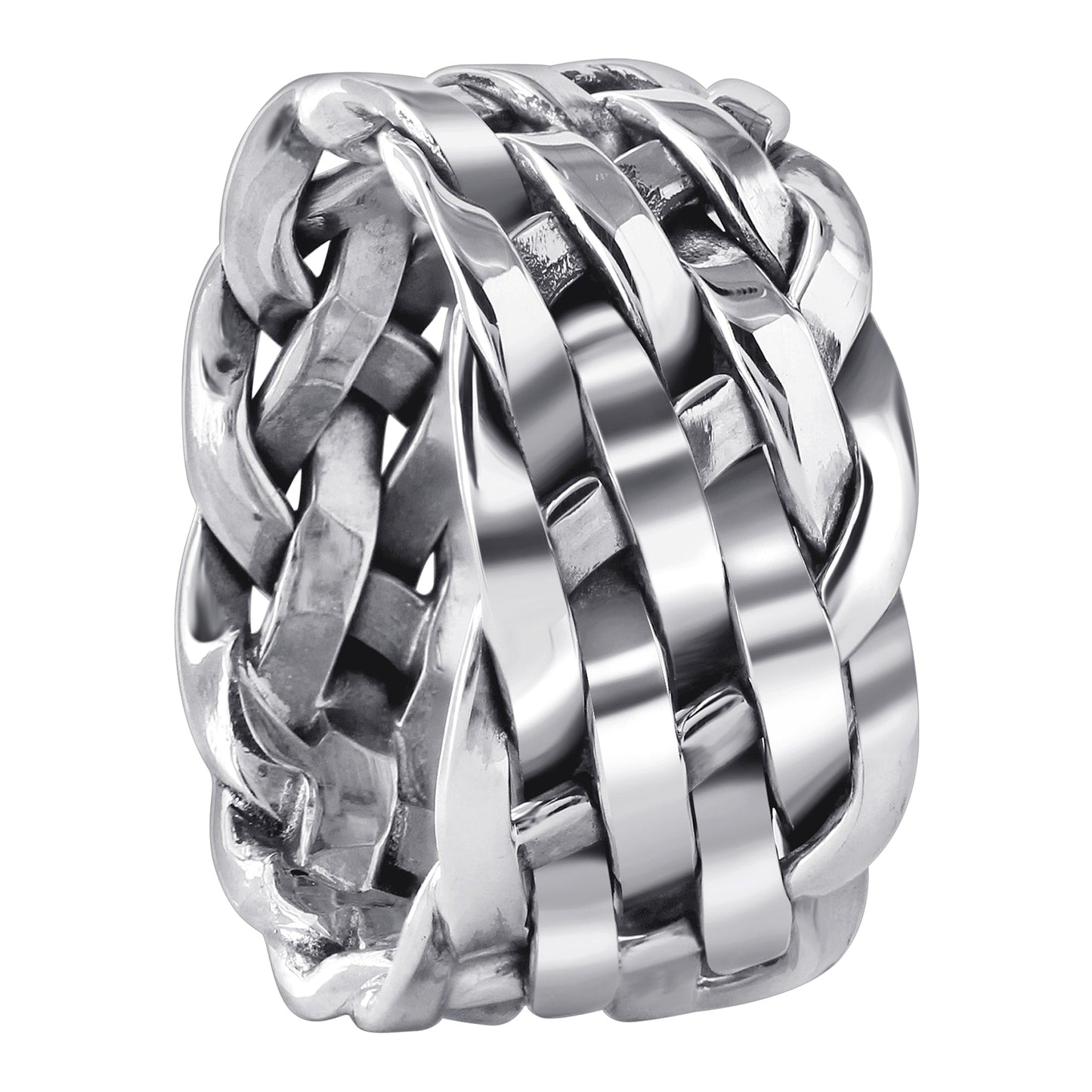 925 Sterling Silver Hollow Retro Wide Braided Finger Ring - Gem Avenue