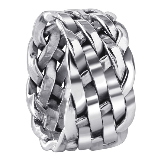 925 Sterling Silver Hollow Retro Wide Braided Finger Ring - Gem Avenue