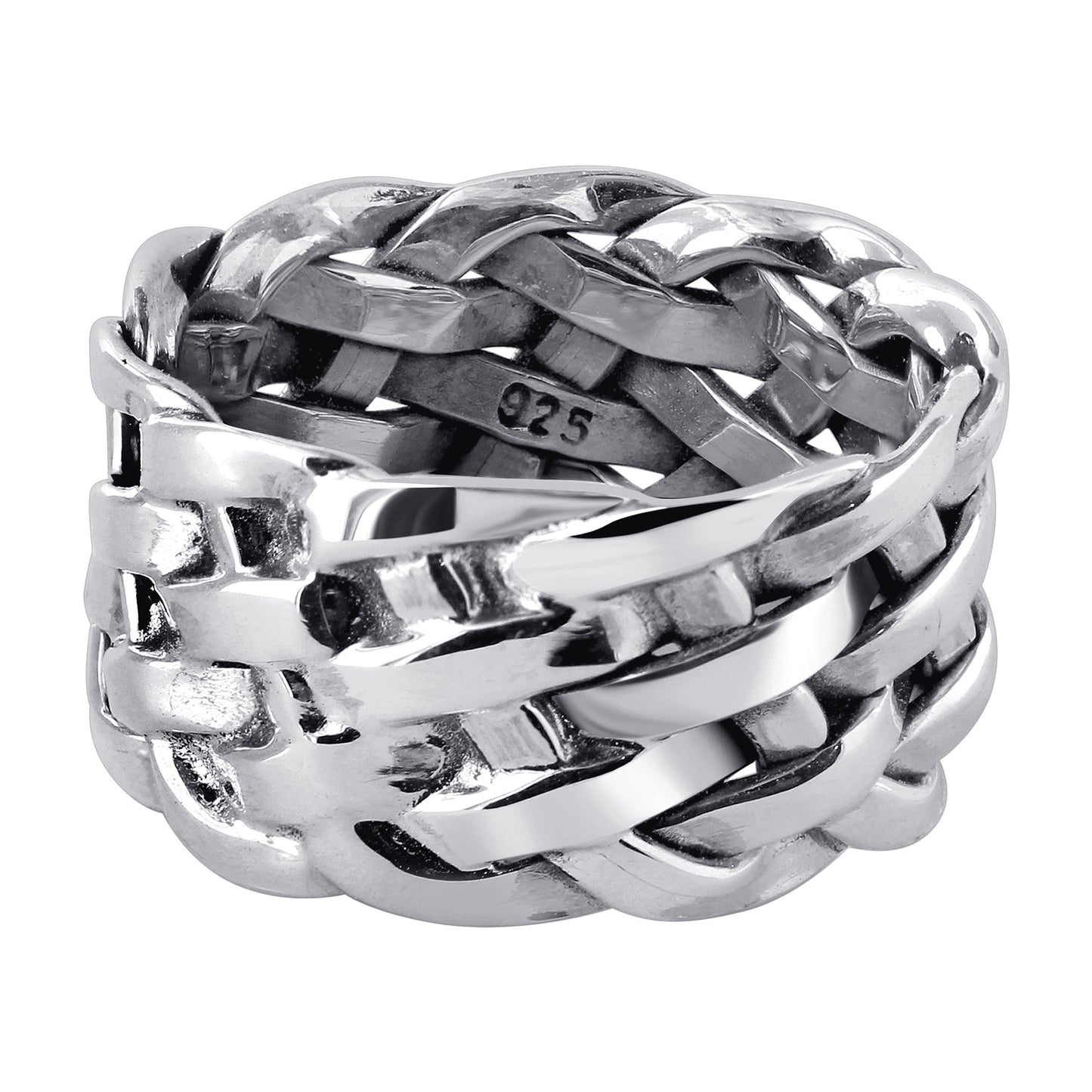 925 Sterling Silver Hollow Retro Wide Braided Finger Ring - Gem Avenue