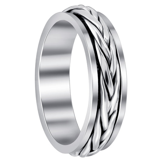 925 Sterling Silver Braided Weave Spinner Band Fidget Ring