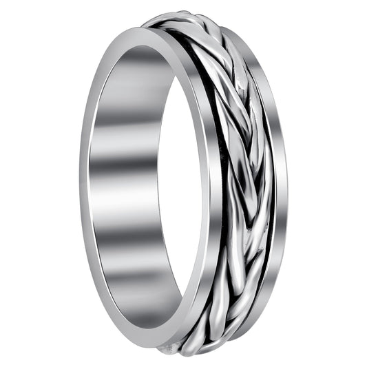 Braided Weave Spinner 925 Sterling Silver Band Fidget Ring
