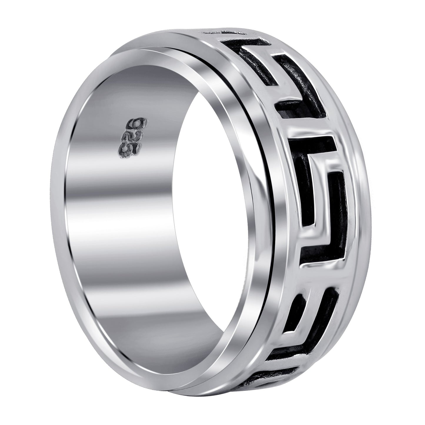 Greek Key Pattern Spinner 925 Sterling Silver Band Fidget Ring - Gem Avenue