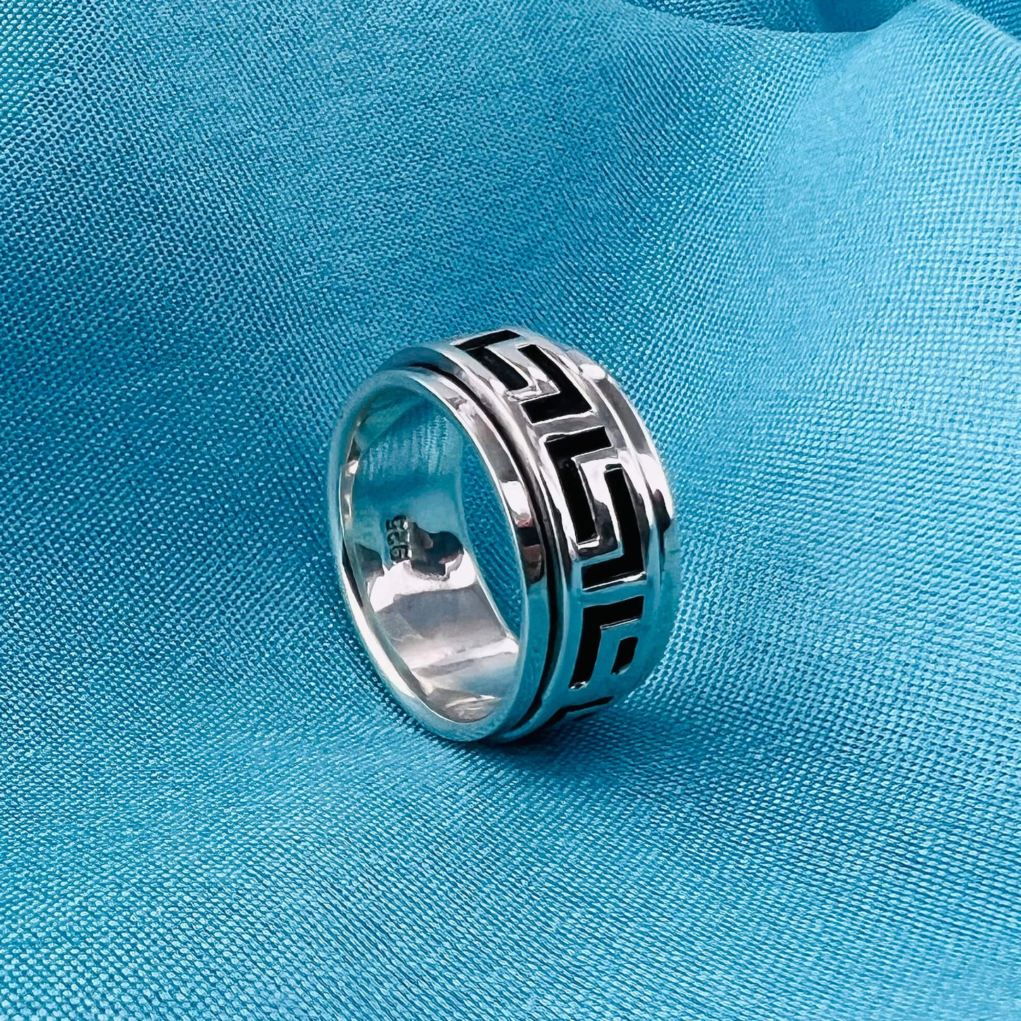 Greek Key Pattern Spinner 925 Sterling Silver Band Fidget Ring - Gem Avenue