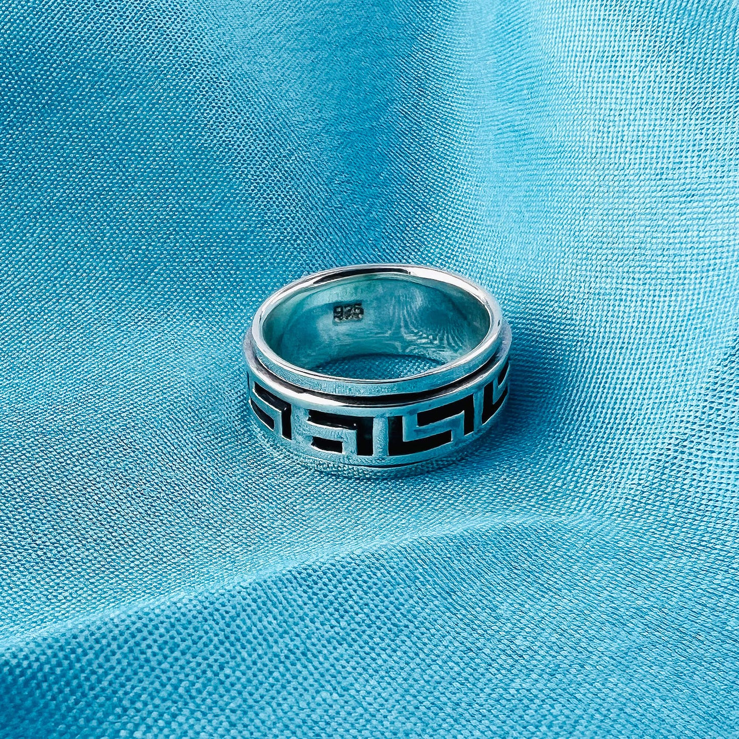 Greek Key Pattern Spinner 925 Sterling Silver Band Fidget Ring - Gem Avenue