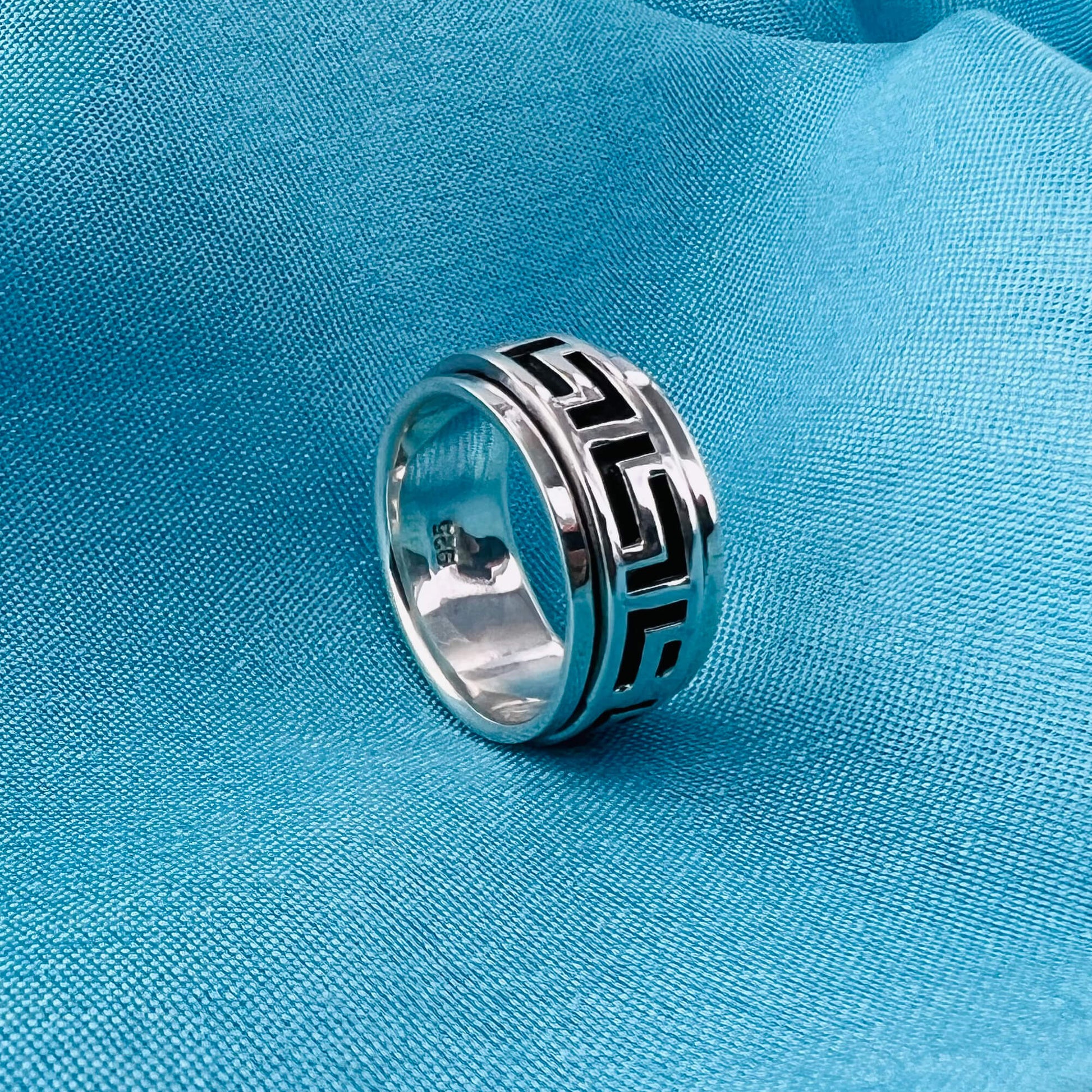 925 Sterling Silver Greek Key Pattern Spinner Band Fidget Ring - Gem Avenue
