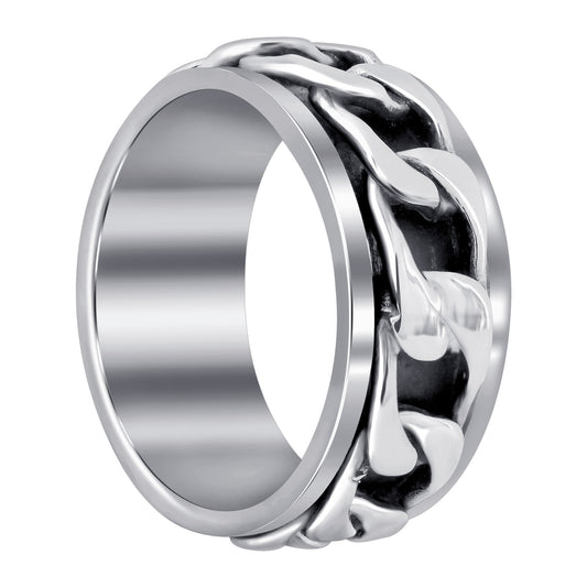925 Sterling Silver Chain Shaped Spinner Band Fidget Ring