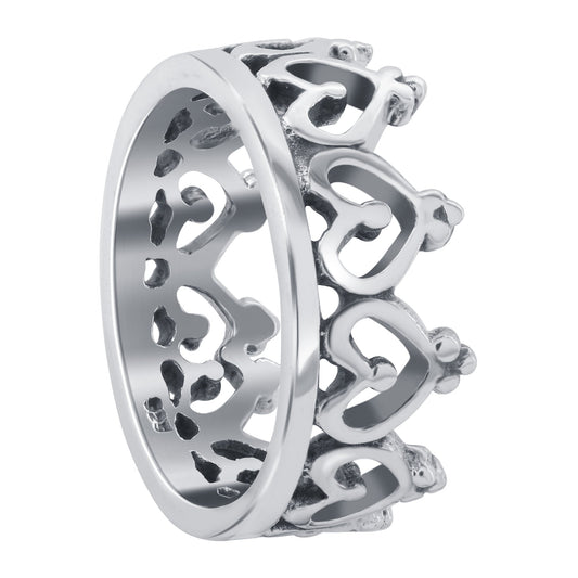 Heart Imperial King Crown 925 Sterling Silver Band Ring - Gem Avenue