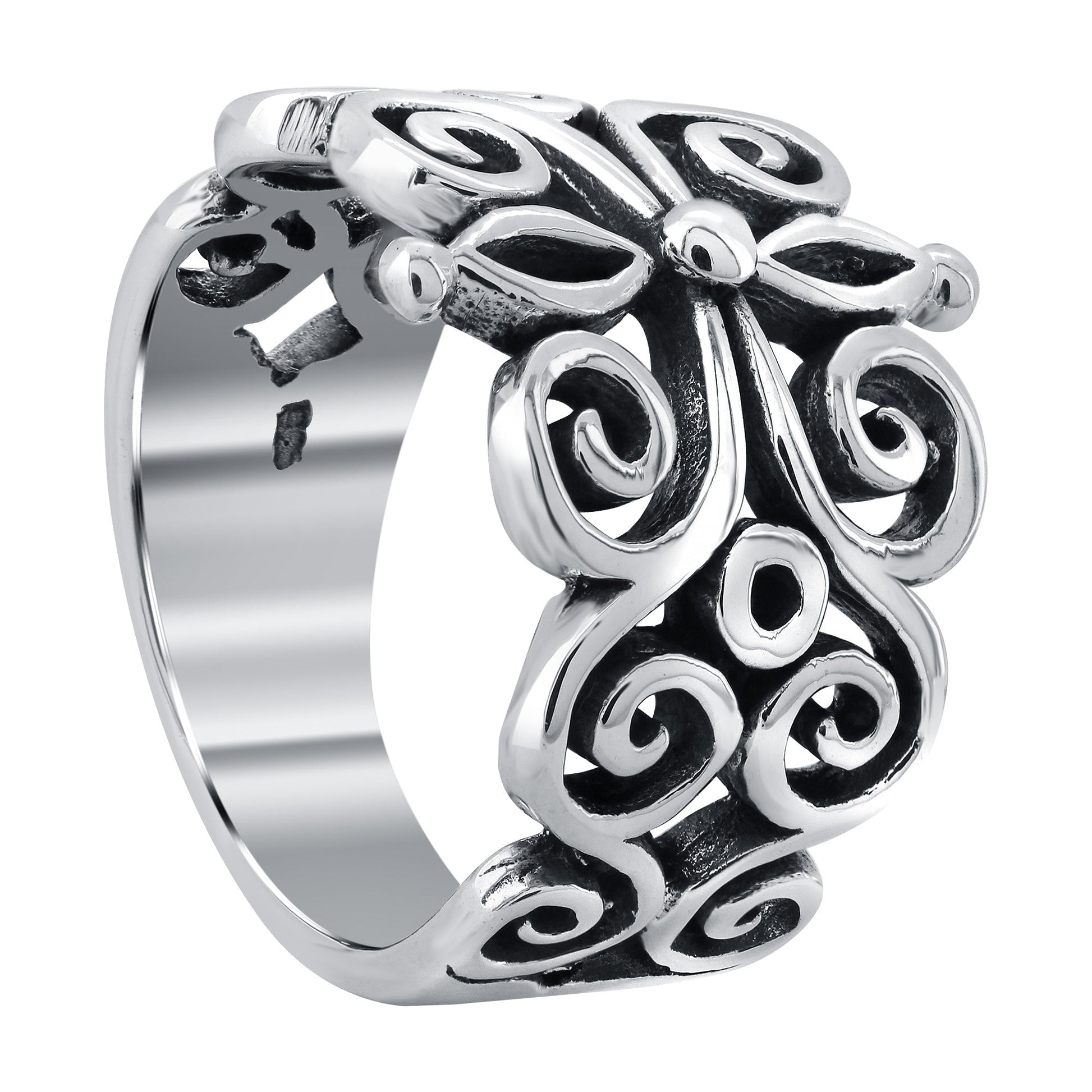 925 Sterling Silver Boho Floral Filigree Vintage Ring