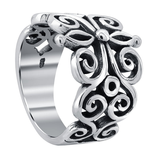 925 Sterling Silver Boho Floral Filigree Vintage Ring