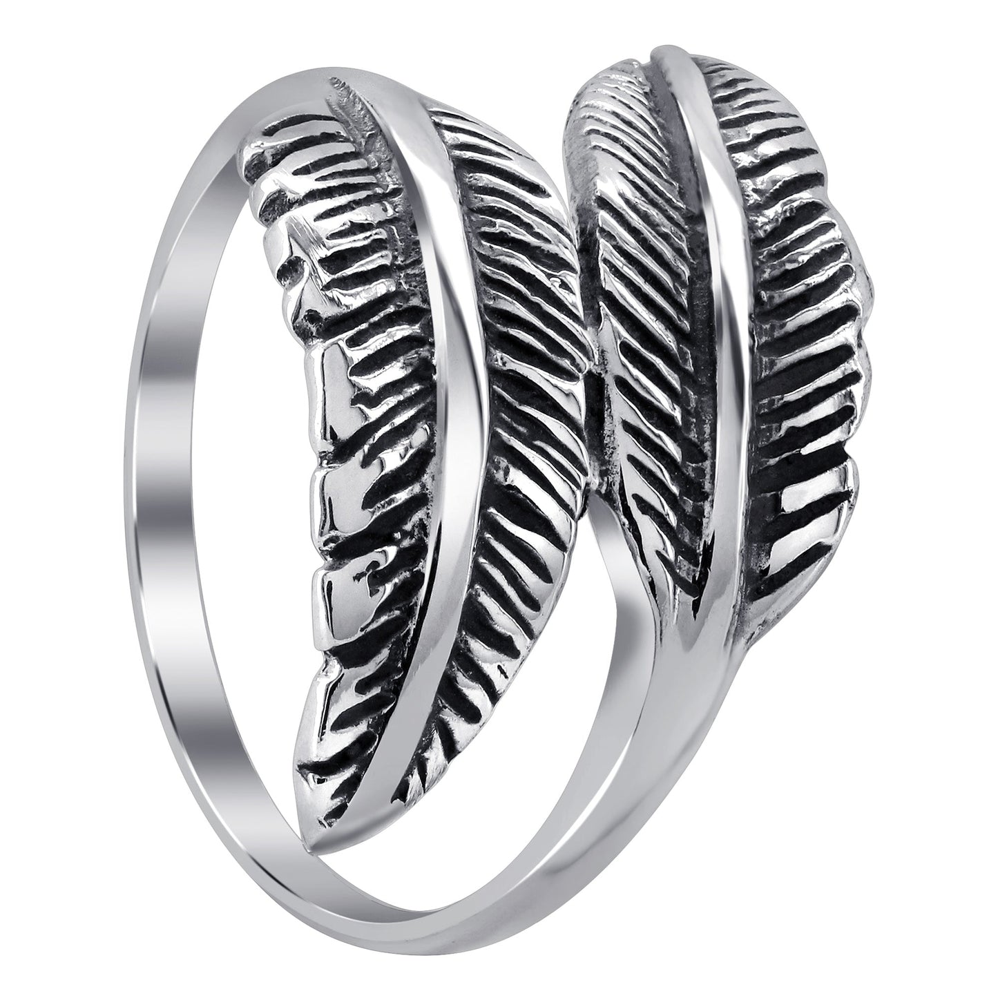 Oxidised 925 Sterling Silver Feather Shaped Ring - Gem Avenue