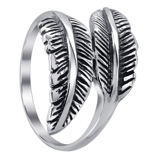 Oxidised 925 Sterling Silver Feather Shaped Ring - Gem Avenue