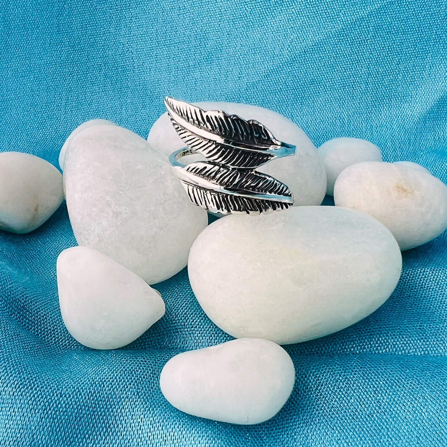 Oxidised 925 Sterling Silver Feather Shaped Ring - Gem Avenue