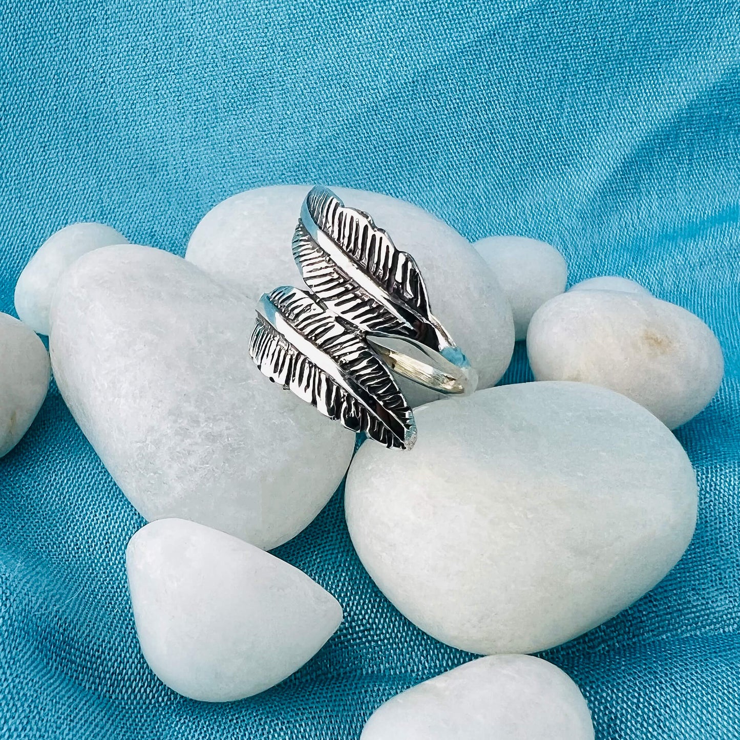 Oxidised 925 Sterling Silver Feather Shaped Ring - Gem Avenue
