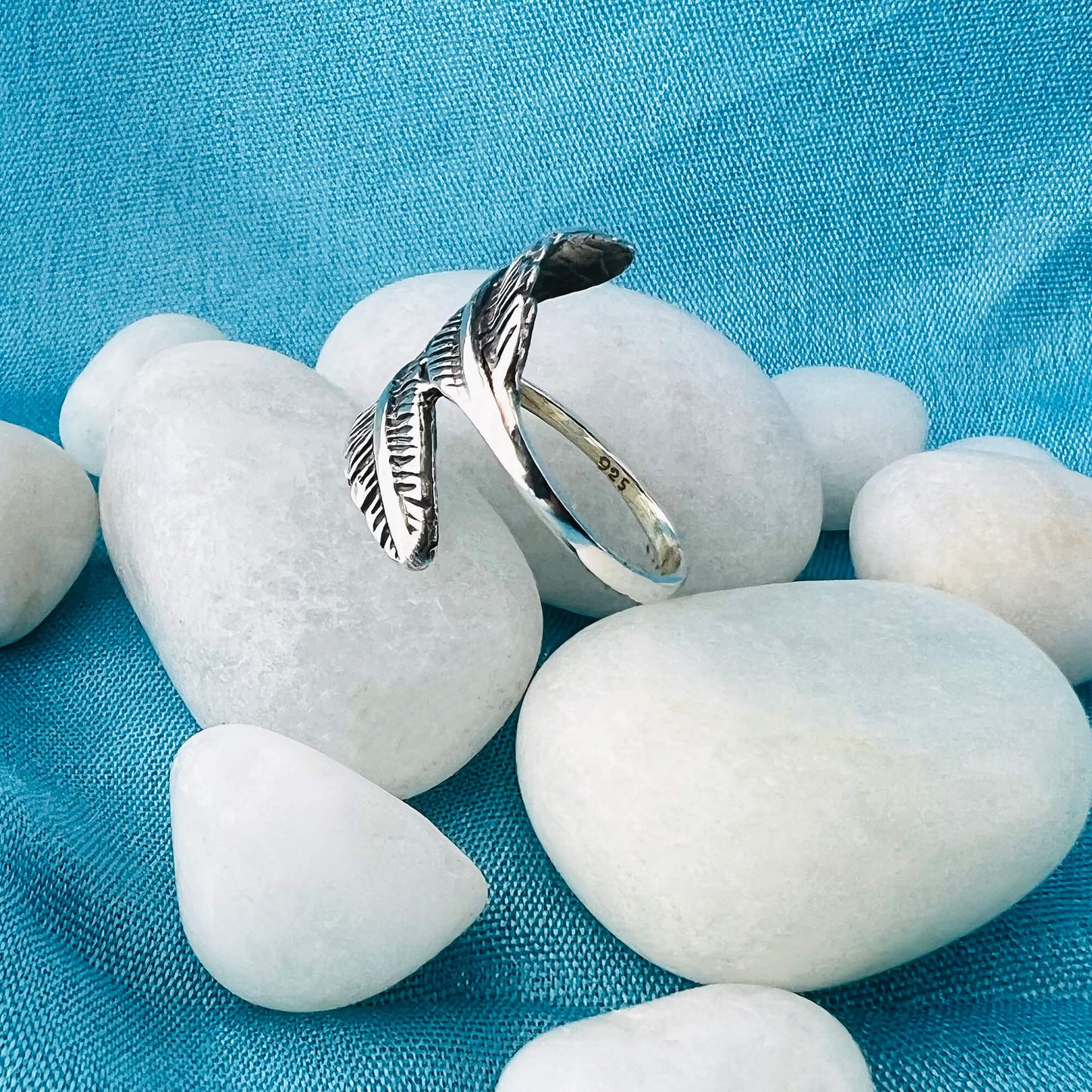 Oxidised 925 Sterling Silver Feather Shaped Ring - Gem Avenue