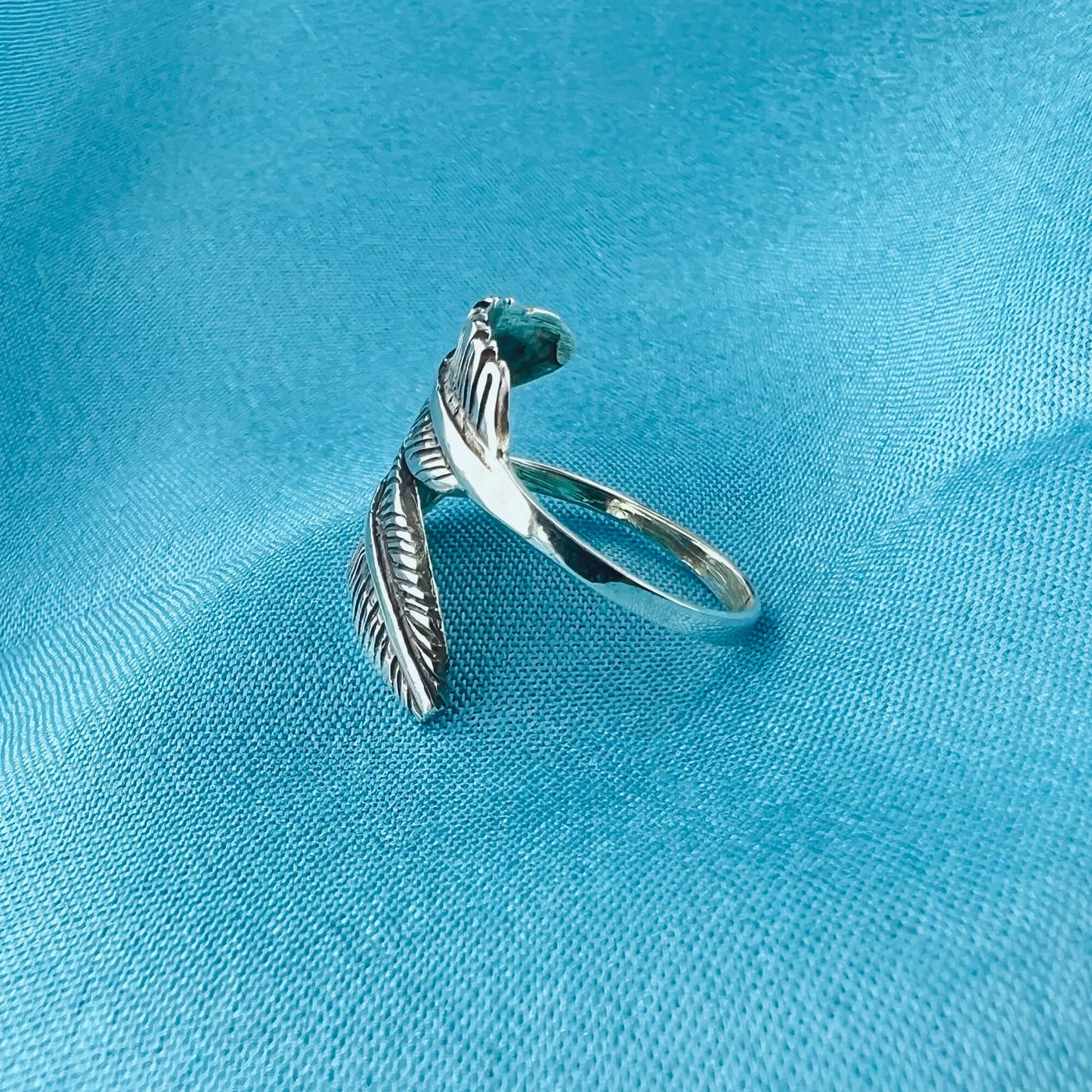 Oxidised 925 Sterling Silver Feather Shaped Ring - Gem Avenue