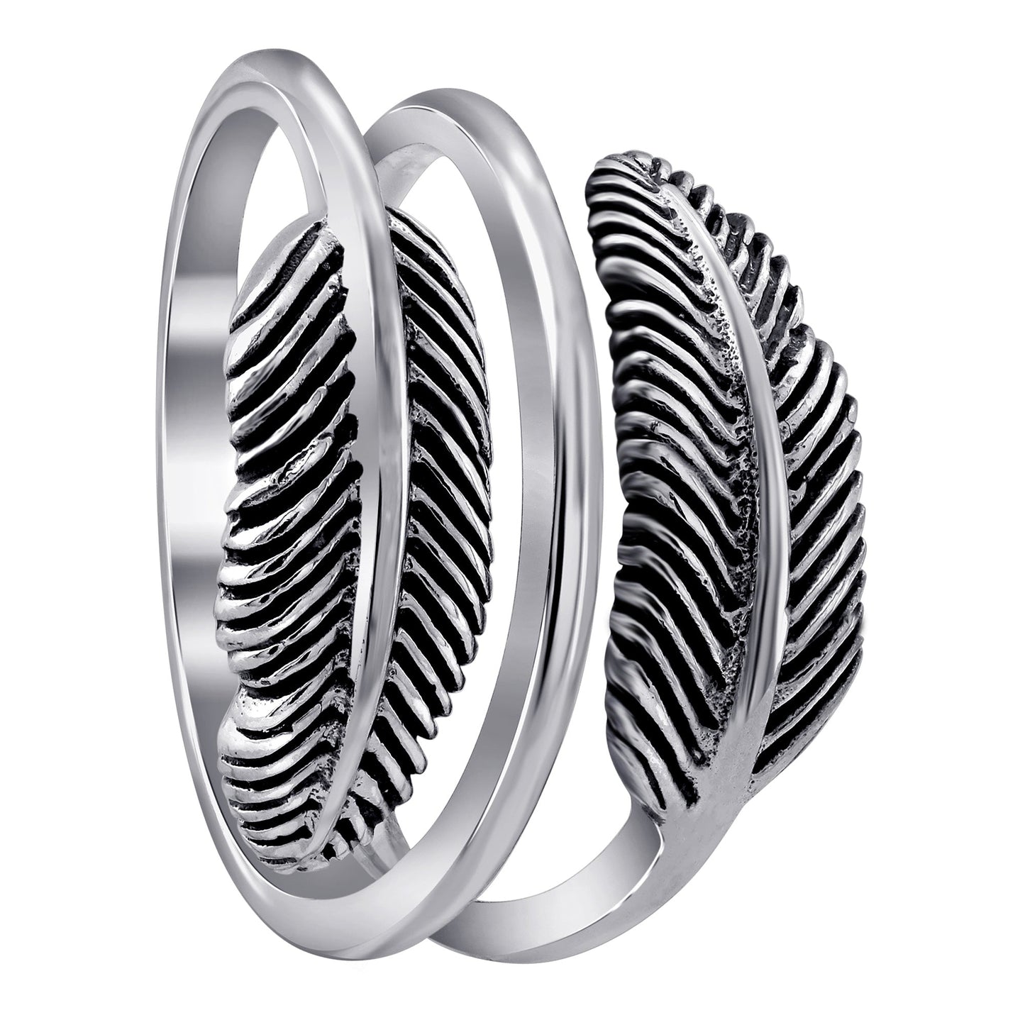 Feather Shaped Oxidised 925 Sterling Silver Ring - Gem Avenue